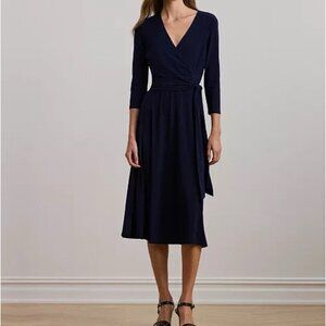 Lauren  Ralph Lauren 2 Tone Navy Blue Surplice Jersey Wrap Dress Women’s Size 6